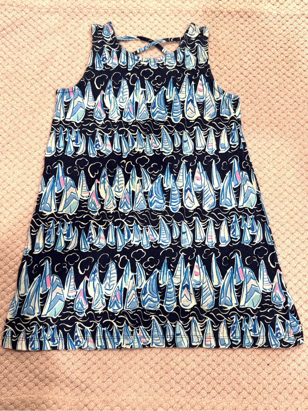 S(4/5), Lilly Pulitzer Navy Sailboat Print Tank Dress with Blue & White Accents